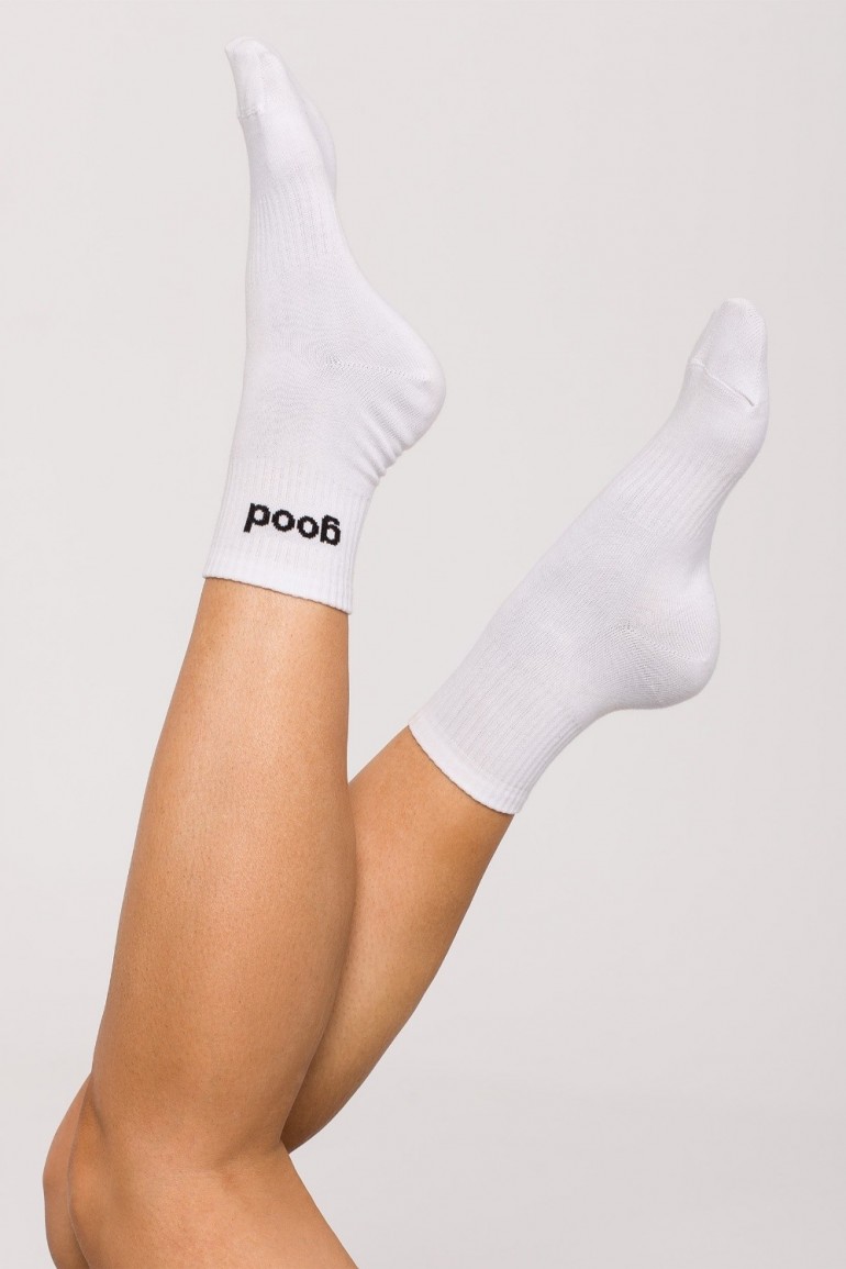 CM6245 Skarpety unisex z napisem "good vibes" - białe