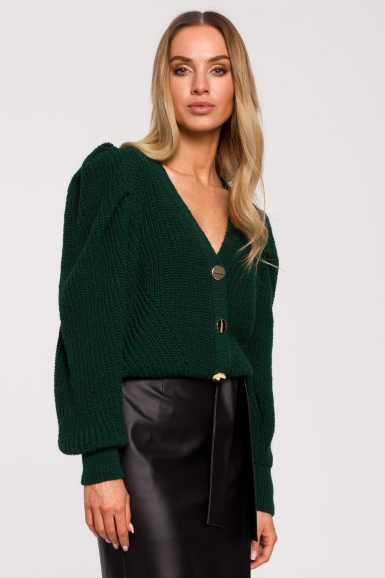 CM6246 Krótki kardigan z bufkami - zielony