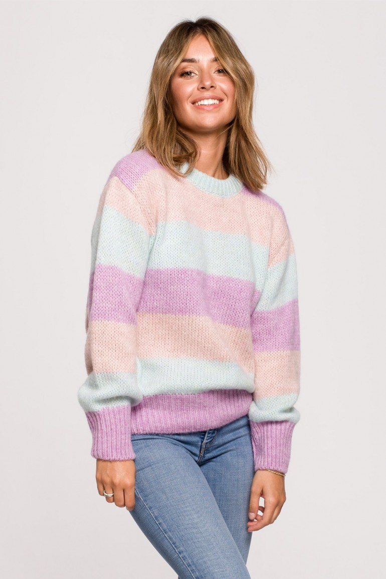CM6254 Sweter w pasy wielokolorowe - model 1
