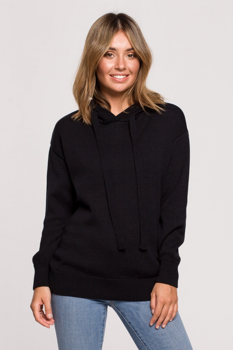 CM6256 Sweter damski z kapturem - czarny