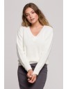 Sweter z dekoltem w serek - ecru