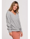 Sweter z dekoltem w serek - szary