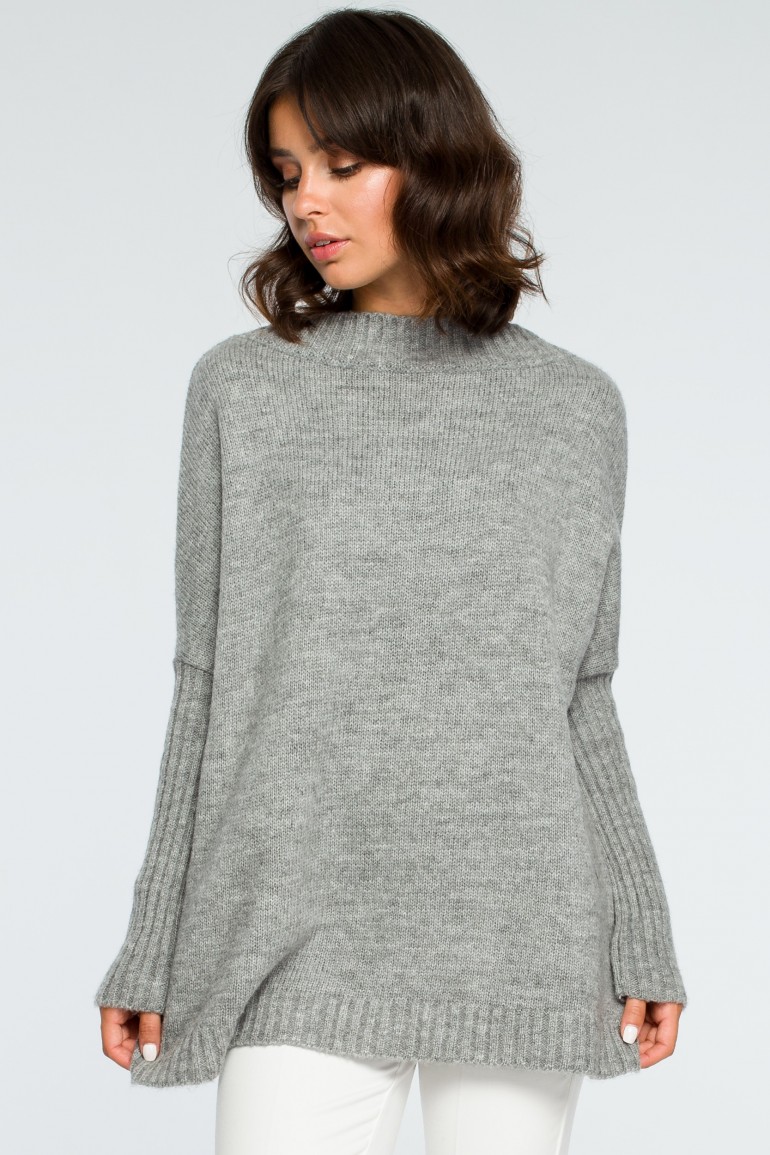 CM3996 Gruby sweter ze ściągaczem w rękawie - szary