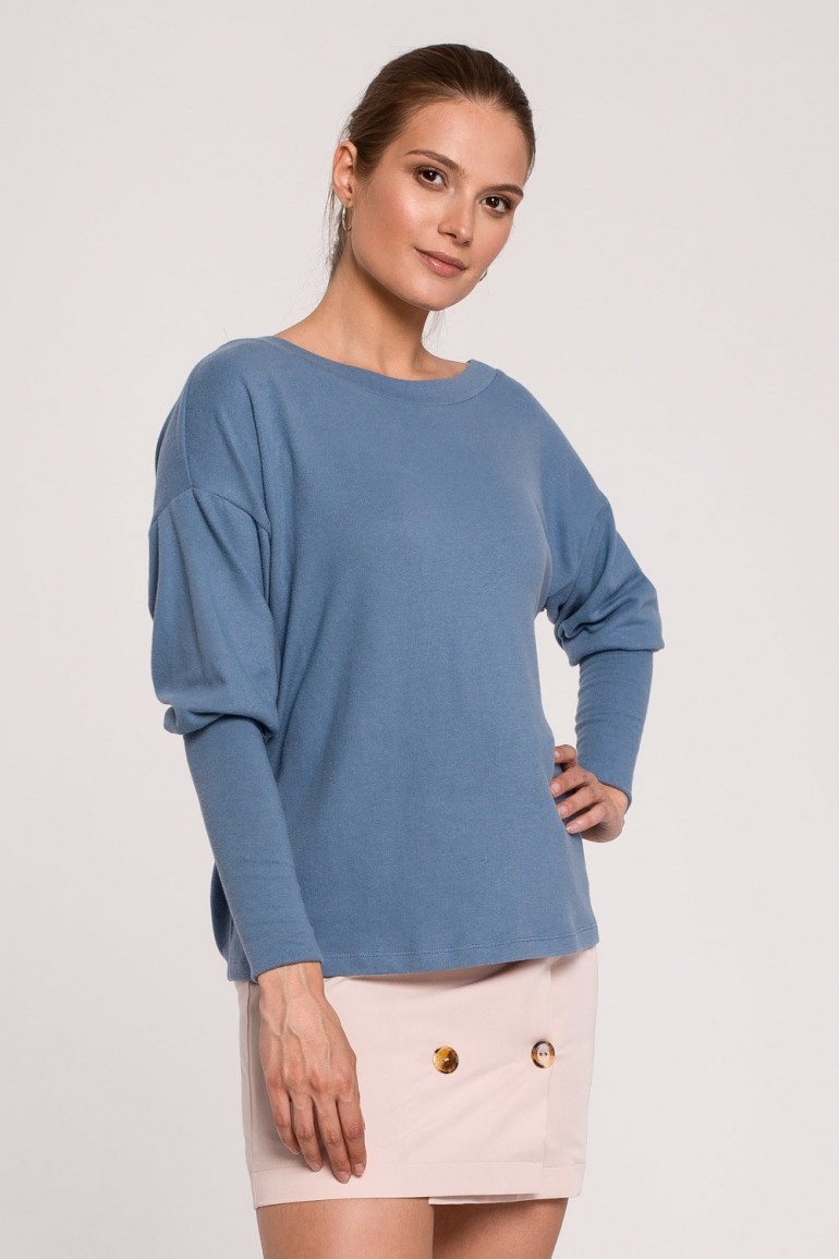CM6266 Sweter ściągany na plecach - niebieski