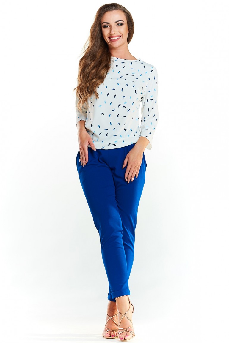 CM3977 Klasyczna elegancka bluzka - niebieskie parasolki