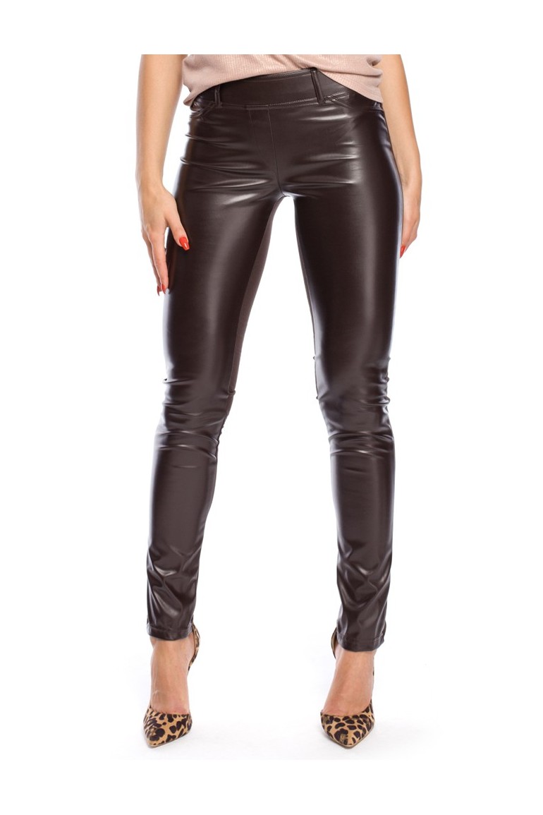 CM0309 Spodnie legginsy przód matowa skóra - brązowe