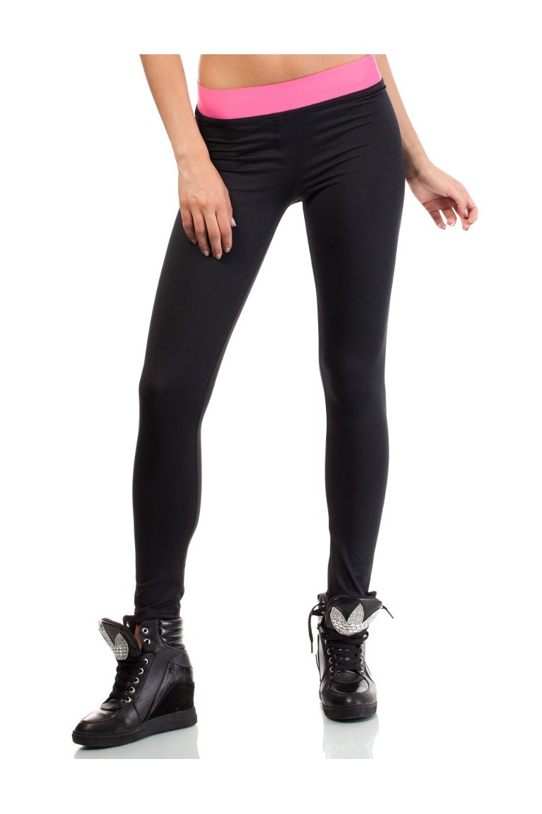 CM3142 Wyszczuplające legginsy dopasowane - czarno-różowe