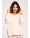 Bluza z dekoltem i kapturem - waniliowa OUTLET