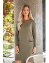 Dzianinowa sukienka z karczkiem - khaki OUTLET