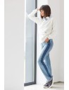 Bluza z wysokim kołnierzem we wzór - ecru OUTLET