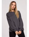 Bluza oversize z nadrukiem zakładana przez głowę - stalowa OUTLET