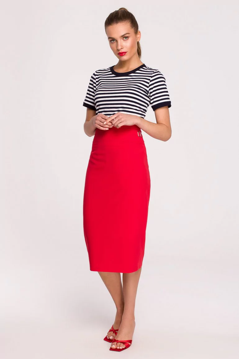 CM6504 Klasyczna spódnica ołówkowa midi - czerwona