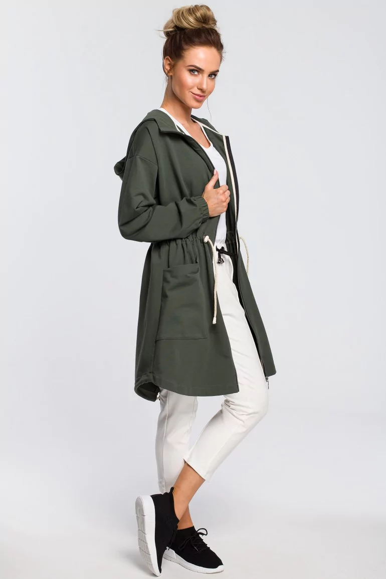 CM4097 Wygodna bluza typu parka - militarno-zielona