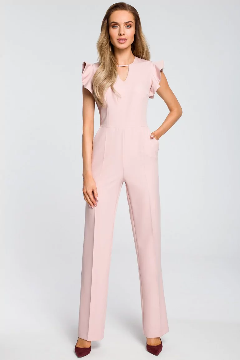 CM4105 Elegancki kombinezon z falbankami - pudrowy