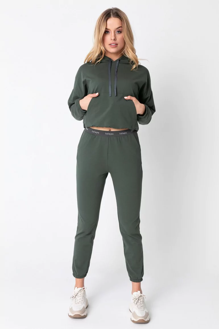 CM6575 Spodnie typu joggers z logowaną gumą - oliwkowe