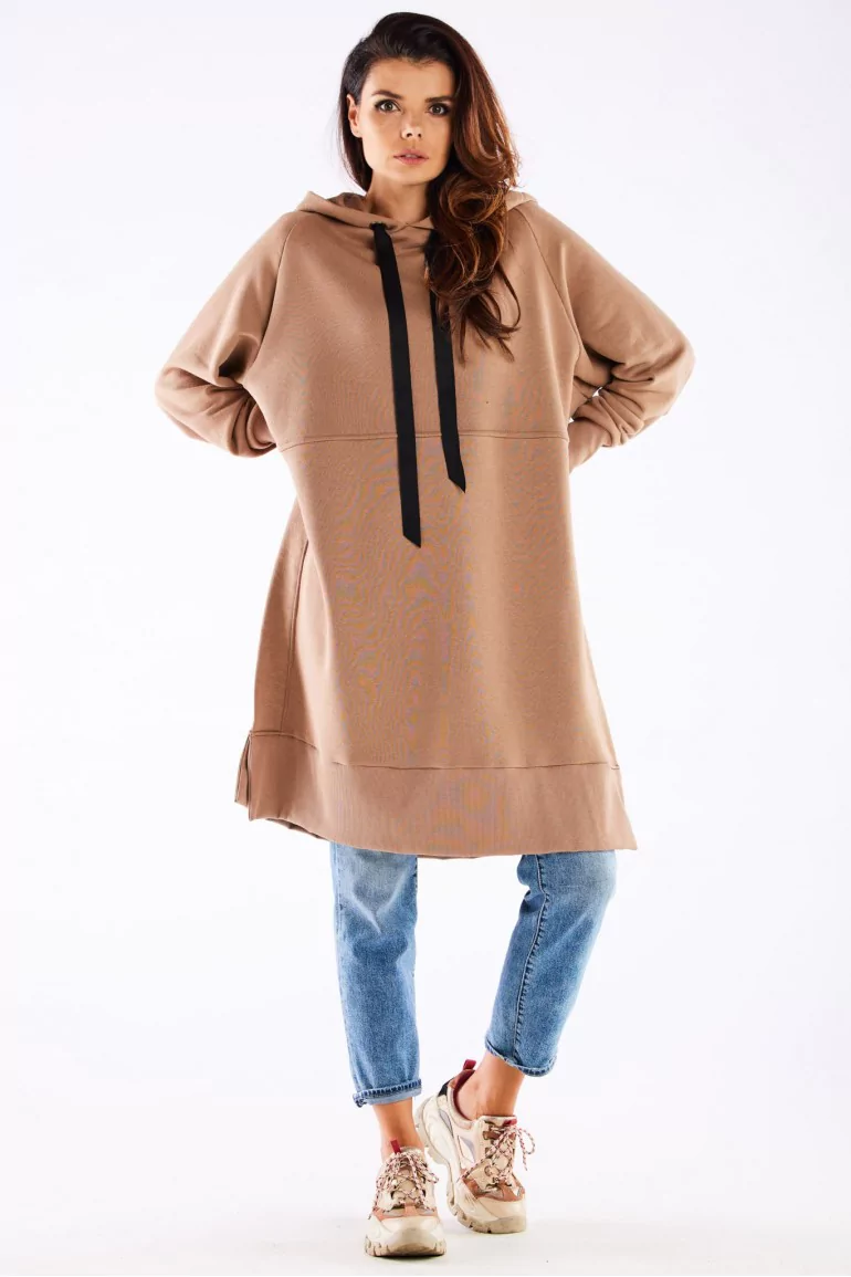 CM6604 Bluza oversize z rozcięciami po bokach - beżowa