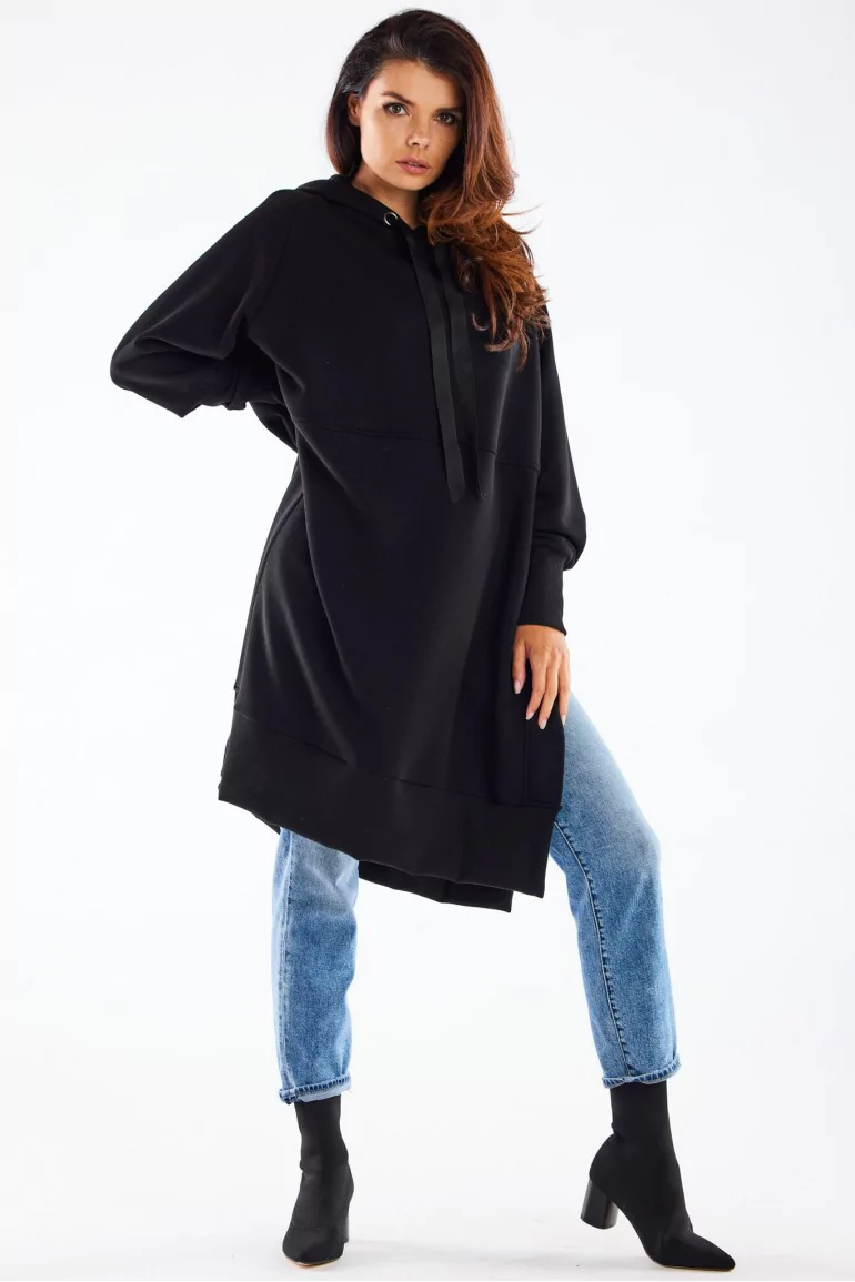 CM6604 Bluza oversize z rozcięciami po bokach - czarna