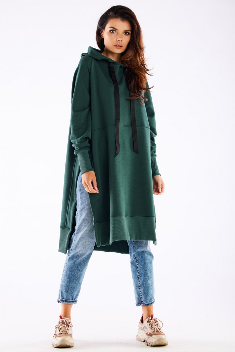 CM6604 Bluza oversize z rozcięciami po bokach - zielona