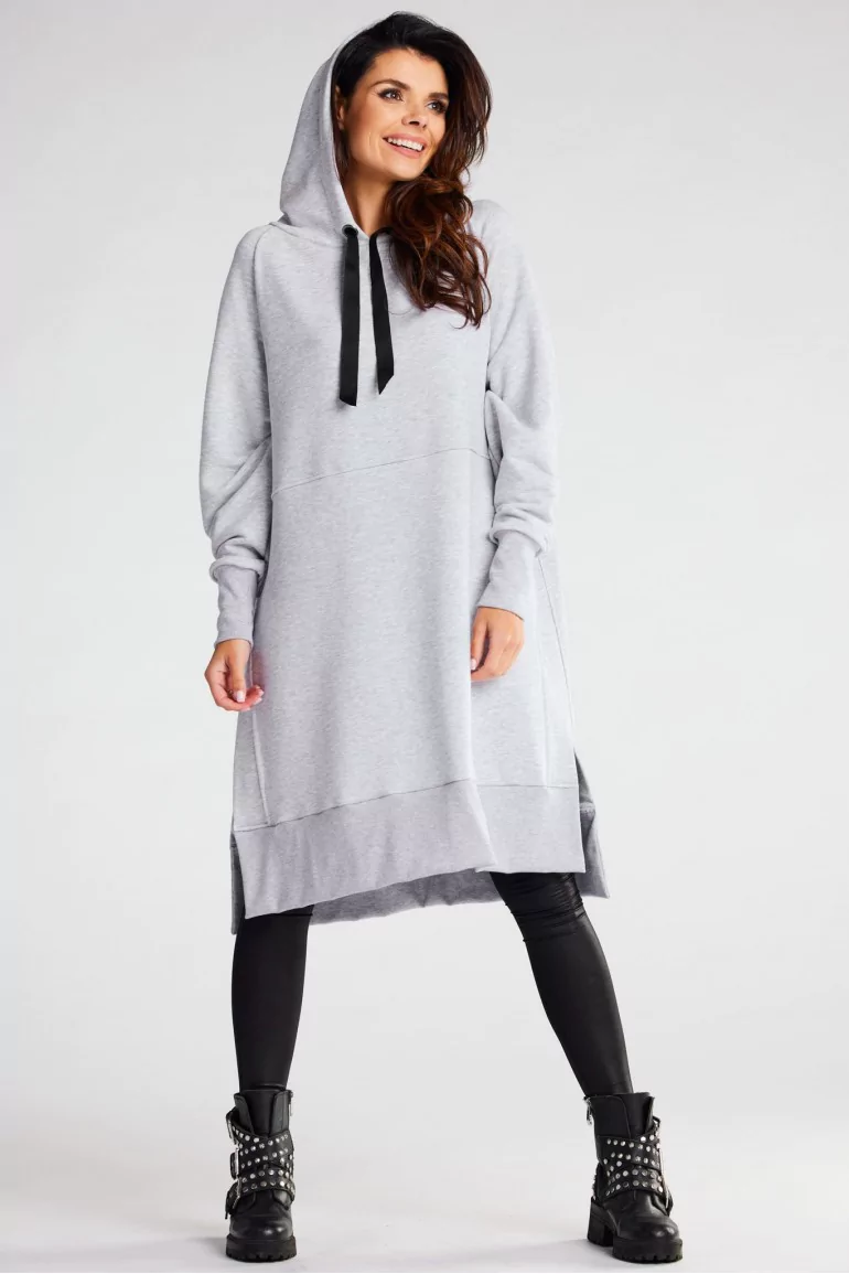 CM6604 Bluza oversize z rozcięciami po bokach - szara