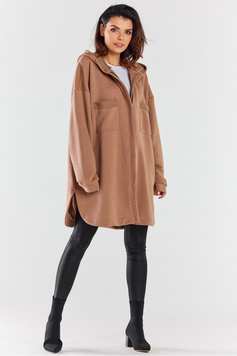 CM6606 Luźna bluza z kapturem i kieszeniami - beżowa