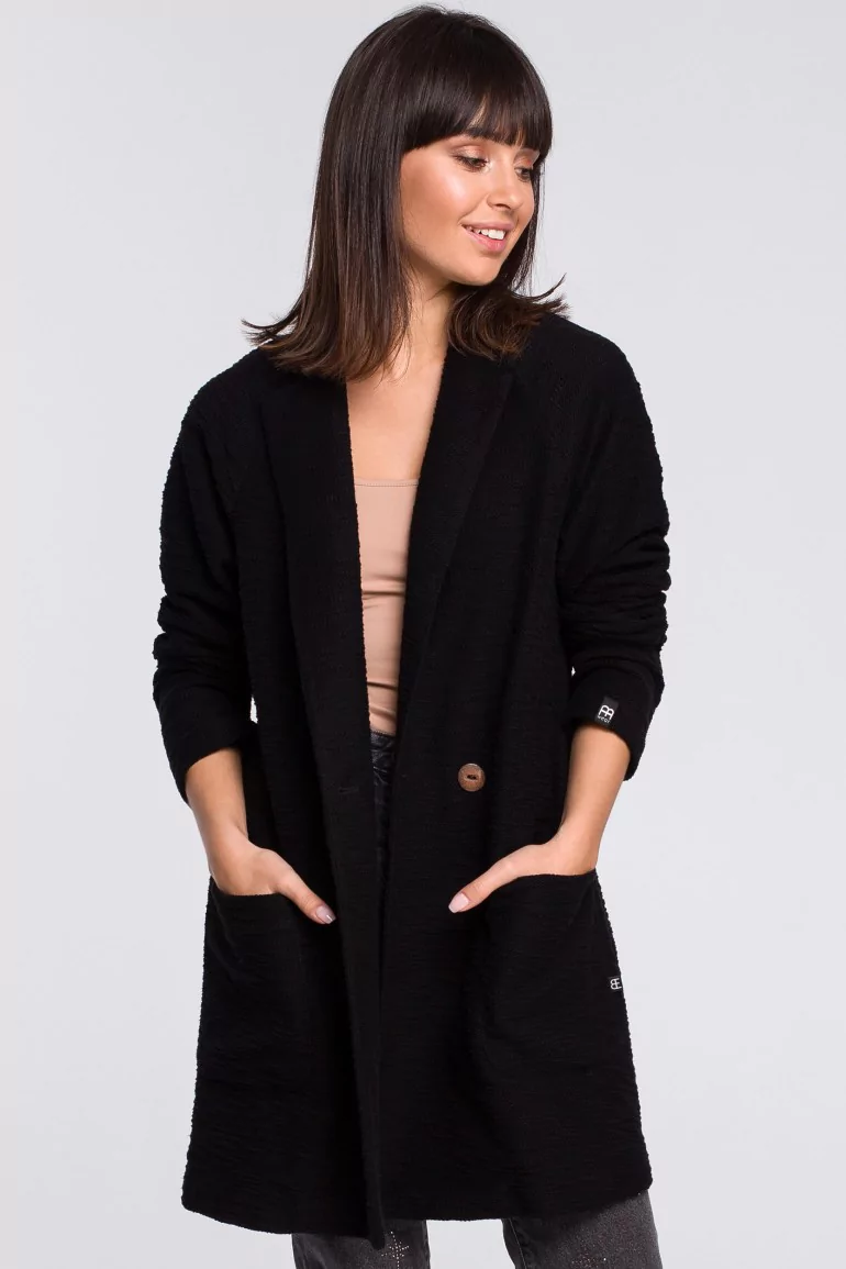 CM4113 Płaszcz na jeden guzik - czarny