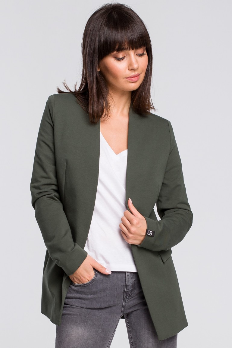 CM4117 Żakiet dzianinowy plus size bez zapięcia - militarno-zielony