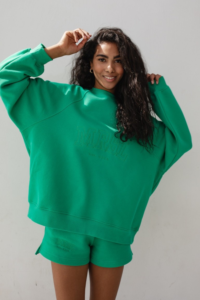 CM6684 Bluza o luźnym kroju z haftem - zielona