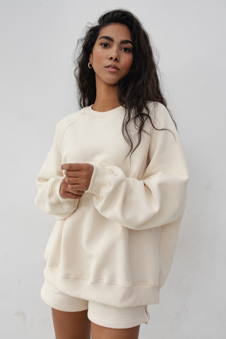 CM6684 Bluza o luźnym kroju z haftem - beżowa