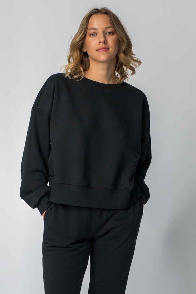 CM6707 Bluza dresowa ze ściągaczami - czarna