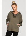 Bluza damska z kapturem i mankietami - khaki