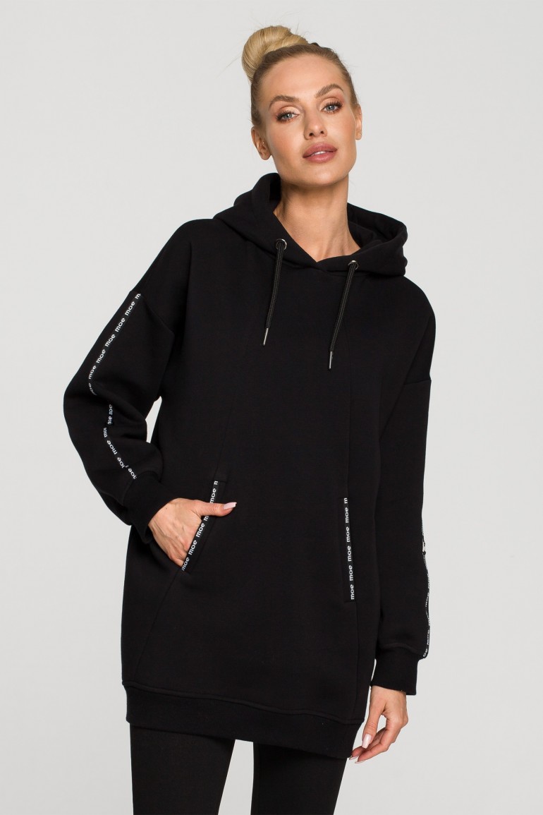 CM6840 Bluza oversize z lampasami i kapturem - czarna