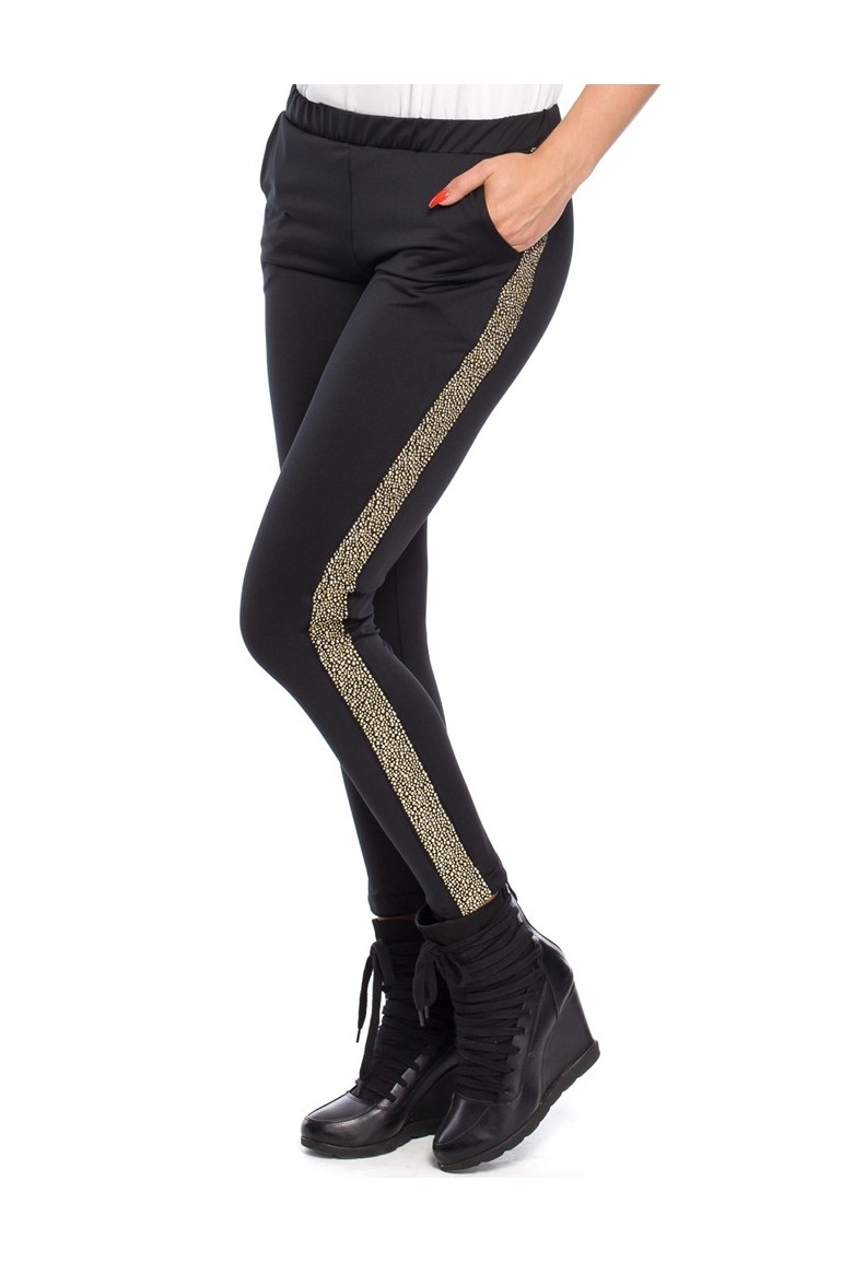 CM3144 Eleganckie czarne legginsy z lampasem - model 1