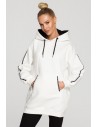 Bluza oversize z lampasami i kapturem - ecru