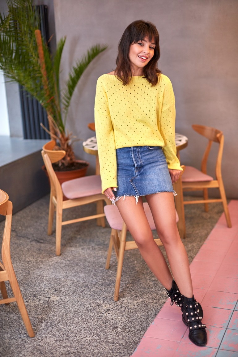 CM4146 Sweter z oczkami - żółty