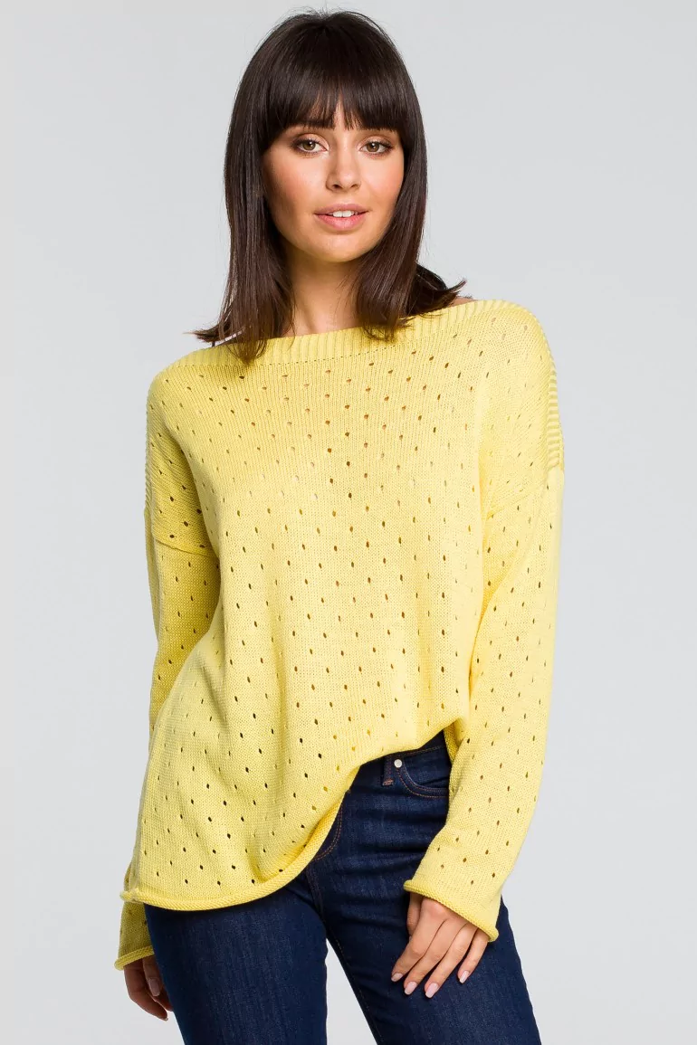 CM4146 Sweter z oczkami - żółty