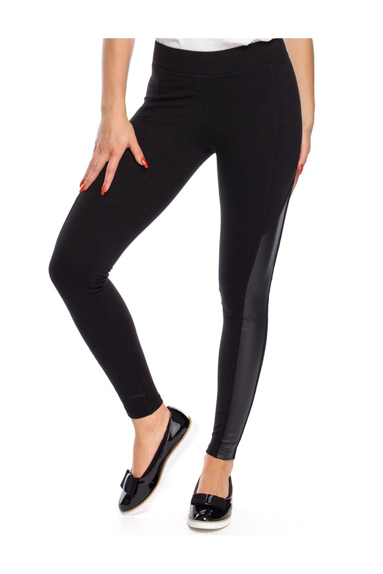 CM3146 Gładkie legginsy ze skórzanymi wstawkami po bokach
