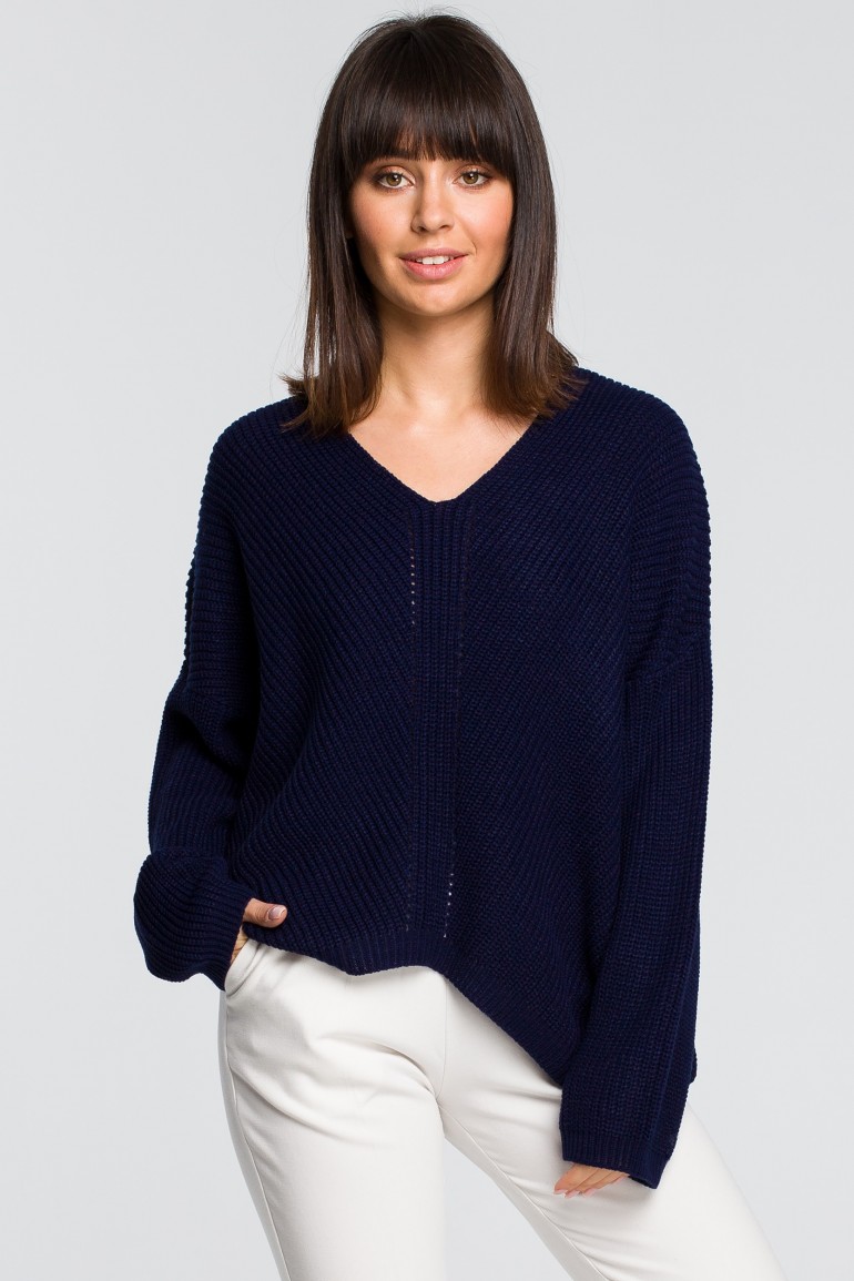 CM4153 Sweter asymetryczny - granatowy