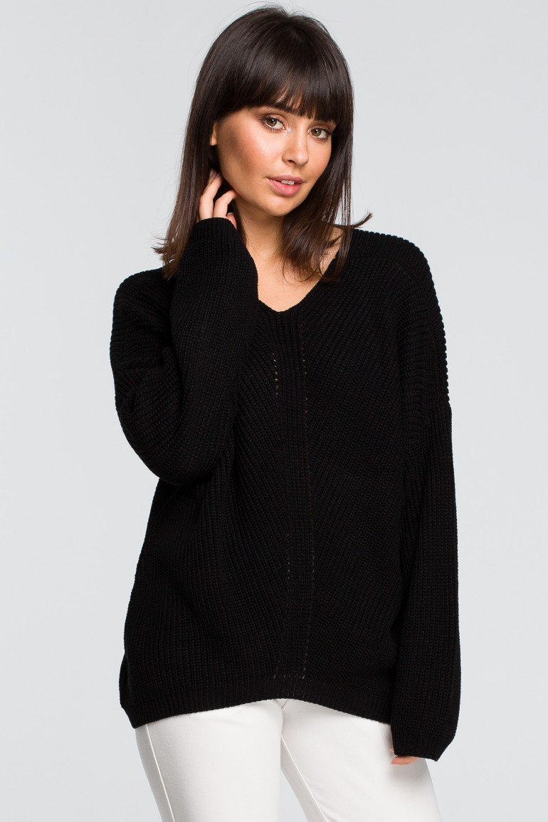 CM4153 Sweter asymetryczny - czarny