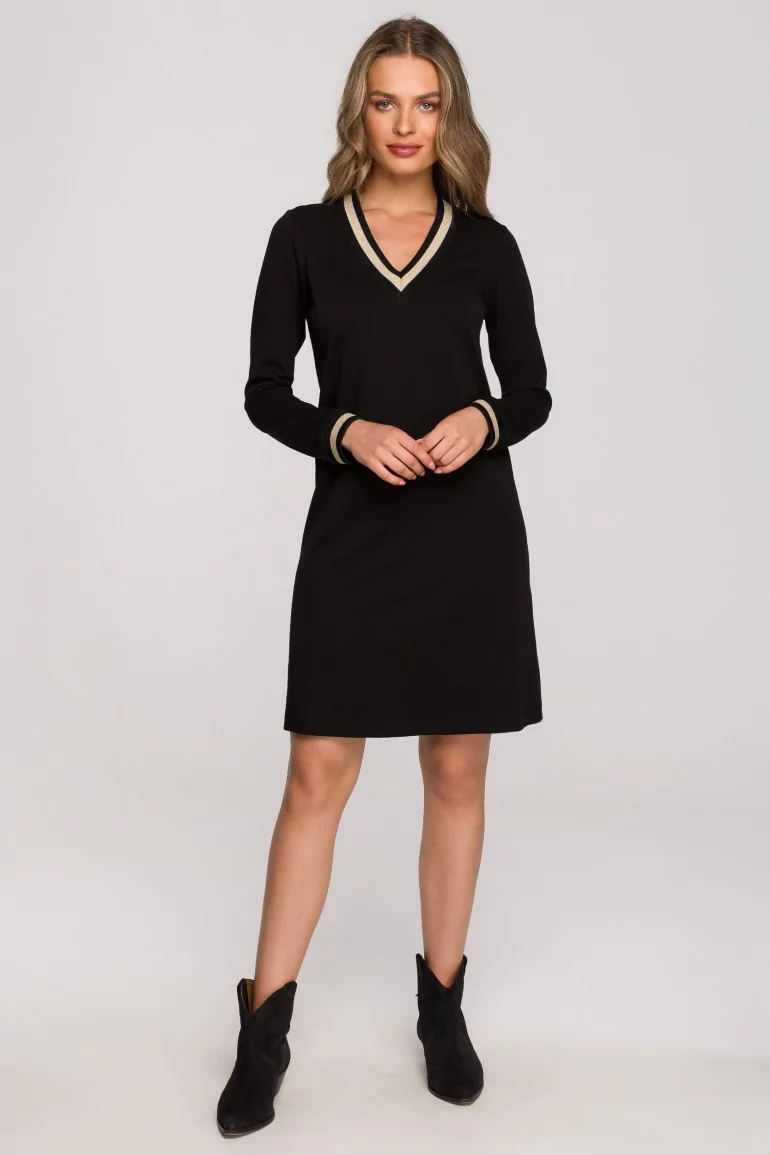 CM6926 Dzianinowa sukienka ze ściągaczami - czarna