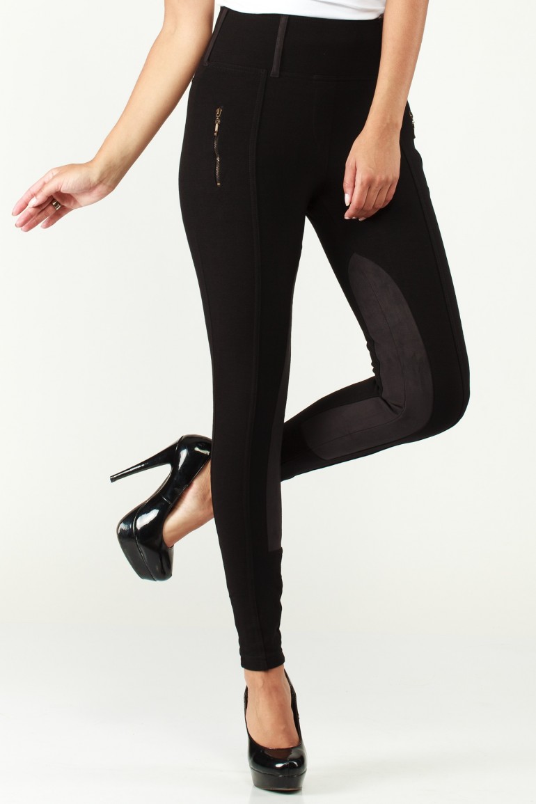 CM1000 Legginsy z przeszyciami i zamszowymi wstawkami - czarny