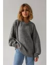 Sweter oversize z bufiastymi rękawami - szary