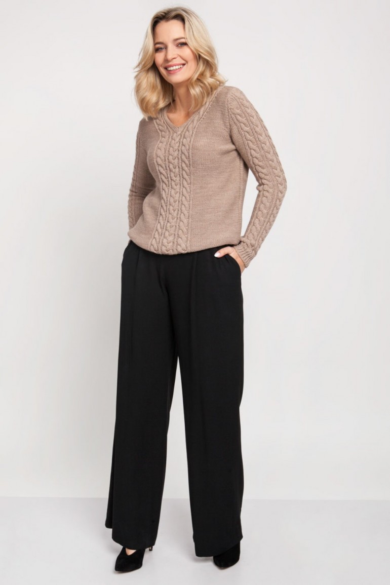 CM4678 Sweter z dekoltem w serek - mocca