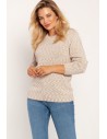 Dopasowany sweter z melanżowej dzianiny - beżowy