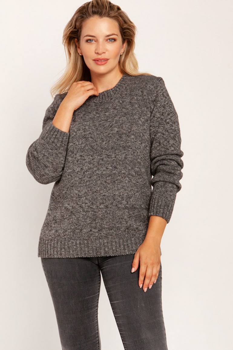 CM6783 Dopasowany sweter z melanżowej dzianiny - grafitowy melanż