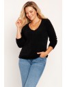 Dopasowany sweter z dekoltem V - czarny