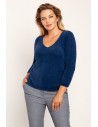 Dopasowany sweter z dekoltem V - granatowy
