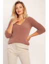 Dopasowany sweter z dekoltem V - mocca