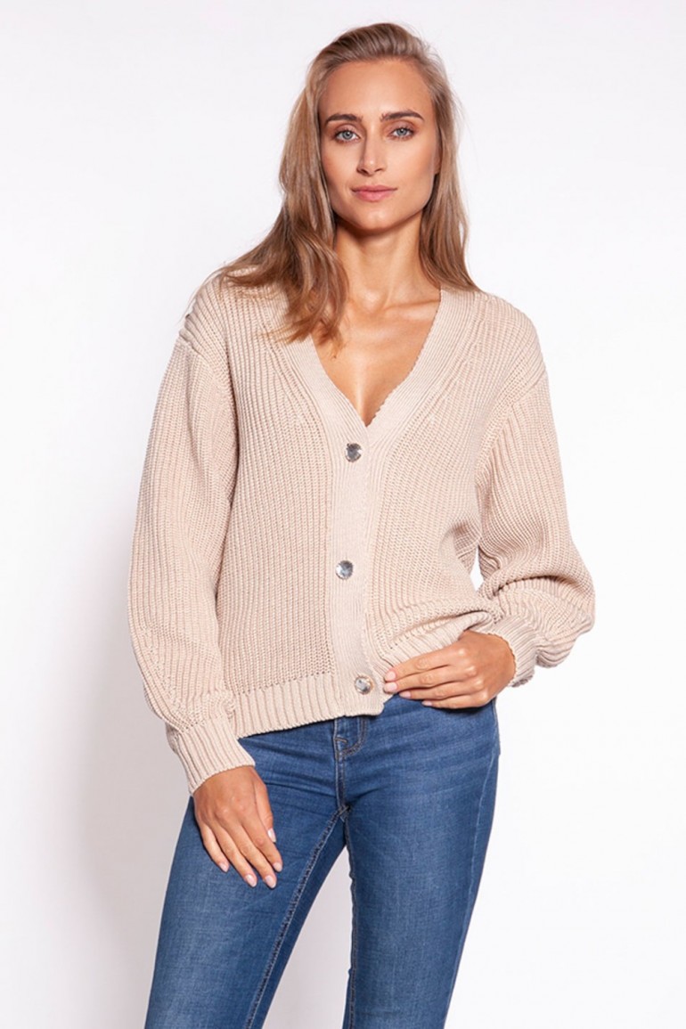 CM6789 Krótki sweter zapinany na guziki - beżowy