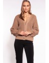 Krótki sweter zapinany na guziki - mocca