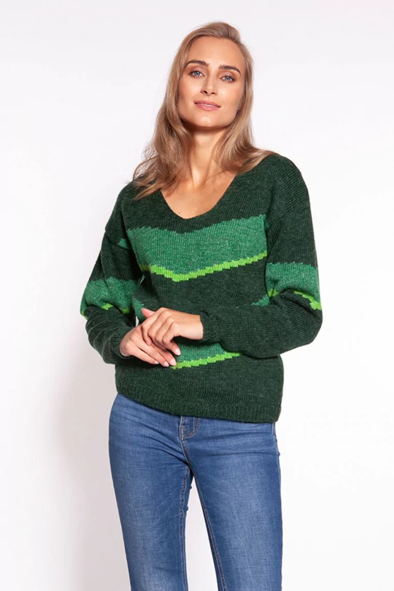 CM6795 Sweter z geometrycznym wzorem - zielony